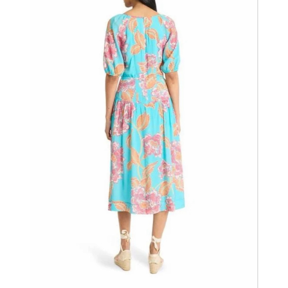 Women's THE GOOD JOURNEY Turquoise Pink Floral Midi Dress S NEW NWT MSRP $138 - Picture 2 of 16